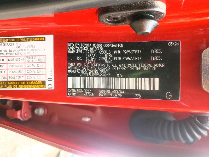 2023 Toyota 4runner მანქანა იყიდება აუქციონზე, vin: JTEEU5JR5P5290247, აუქციონის ნომერი: 54634696