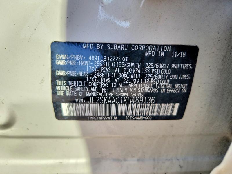 Продаж на аукціоні авто 2019 Subaru Forester, vin: JF2SKAAC1KH469136, номер лоту: 53466686