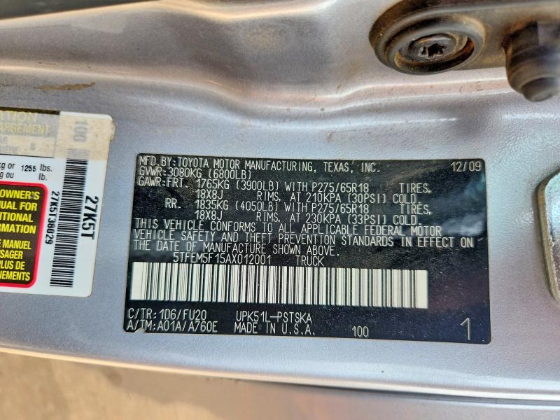 54164156 :رقم المزاد ، 5TFEM5F15AX012001 vin ، 2010 Toyota Tundra مزاد بيع