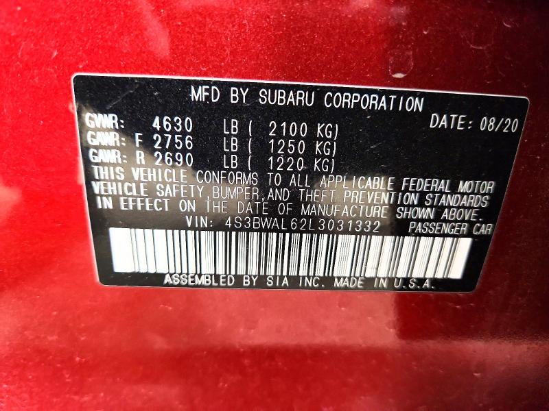 Aukcja sprzedaży 2020 Subaru Legacy, vin: 4S3BWAL62L3031332, numer aukcji: 53388196