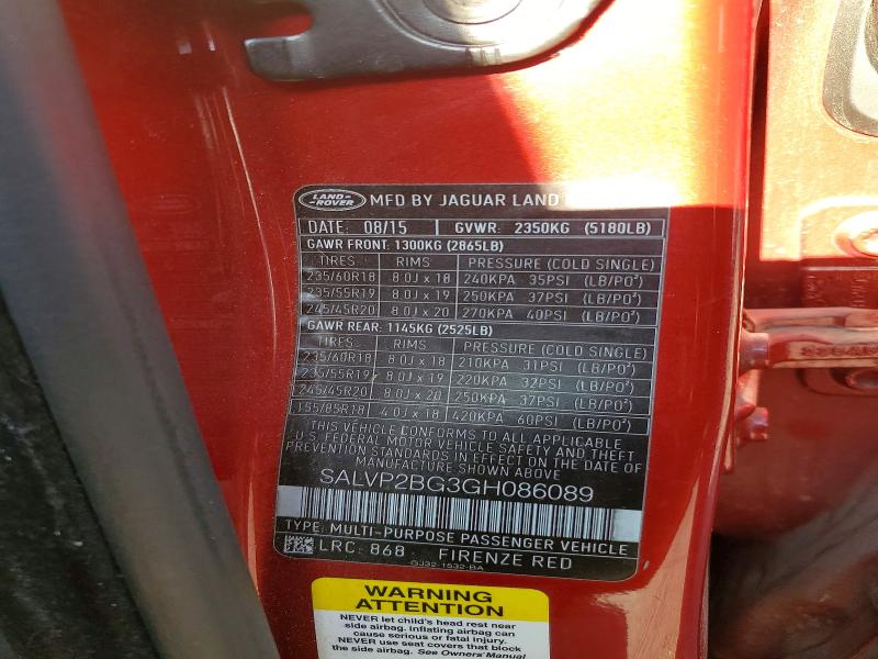 Aukcja sprzedaży 2016 Land Rover Range Rover Evoque, vin: SALVP2BG3GH086089, numer aukcji: 52034466