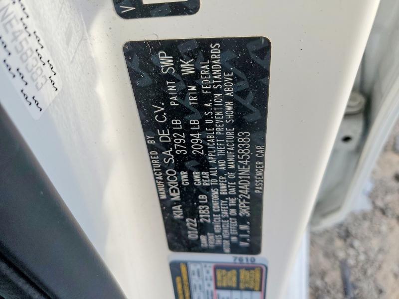 Aukcja sprzedaży 2022 Kia Forte, vin: 3KPF24AD1NE458383, numer aukcji: 50443286