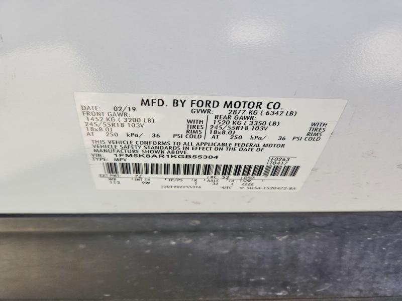 2019 Ford Explorer მანქანა იყიდება აუქციონზე, vin: 1FM5K8AR1KGB55304, აუქციონის ნომერი: 52455216