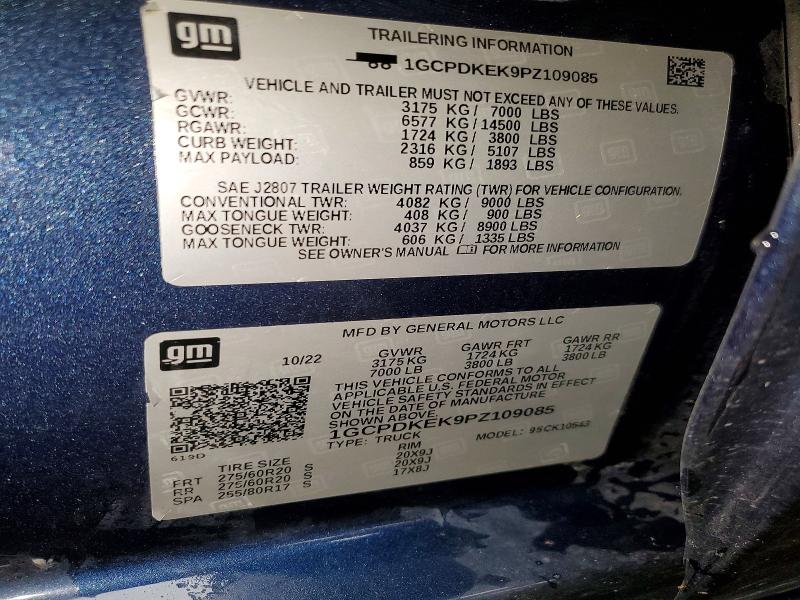 2023 Chevrolet Silverado მანქანა იყიდება აუქციონზე, vin: 1GCPDKEK9PZ109085, აუქციონის ნომერი: 52826726
