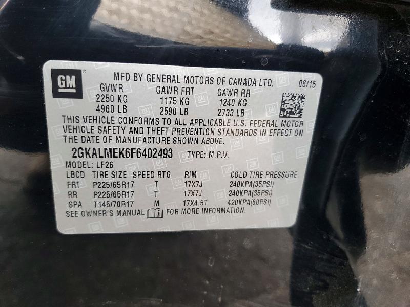 Aukcja sprzedaży 2015 Gmc Terrain, vin: 2GKALMEK6F6402493, numer aukcji: 52270466
