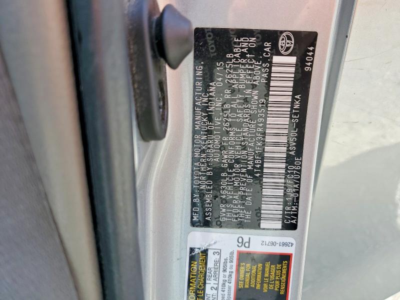 52207556 :رقم المزاد ، 4T4BF1FK3FR493519 vin ، 2015 Toyota Camry مزاد بيع