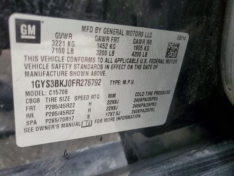 53230446 :رقم المزاد ، 1GYS3BKJ0FR276792 vin ، 2015 Cadillac Escalade مزاد بيع