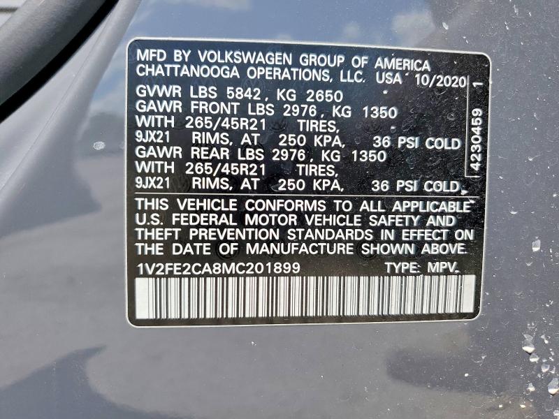 Продажа на аукционе авто 2021 Volkswagen Atlas Cross Sport, vin: 1V2FE2CA8MC201899, номер лота: 51819636