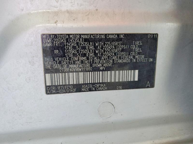 Продаж на аукціоні авто 2011 Toyota Rav4, vin: 2T3BF4DV9BW111892, номер лоту: 54142586