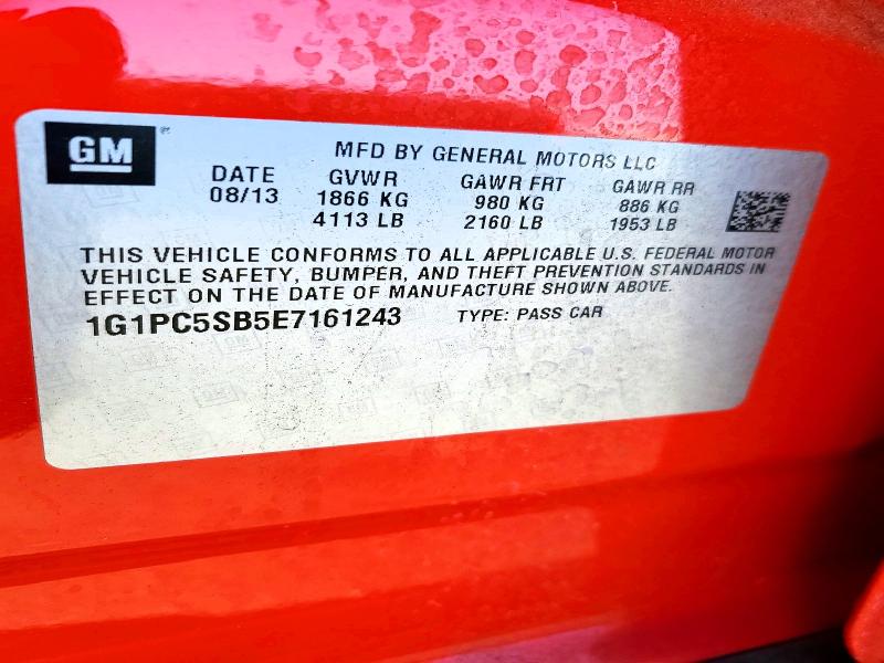 2014 Chevrolet Cruze მანქანა იყიდება აუქციონზე, vin: 1G1PC5SB5E7161243, აუქციონის ნომერი: 53201516