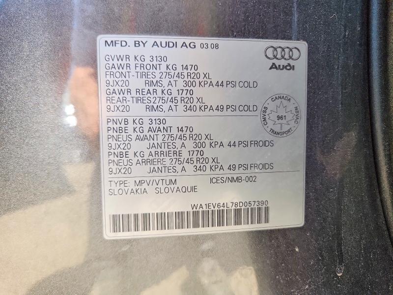 2008 Audi Q7 მანქანა იყიდება აუქციონზე, vin: WA1EV64L78D057390, აუქციონის ნომერი: 53244706