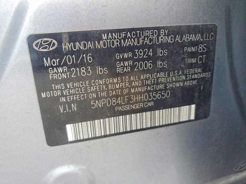 54158296 :رقم المزاد ، 5NPD84LF3HH035650 vin ، 2017 Hyundai Elantra مزاد بيع