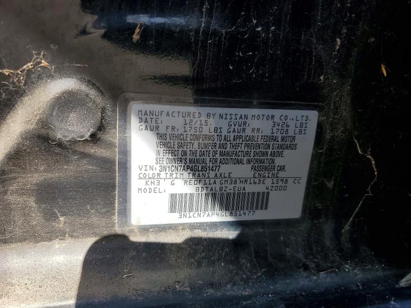 53826116 :رقم المزاد ، 3N1CN7AP4GL851477 vin ، 2016 Nissan Versa مزاد بيع