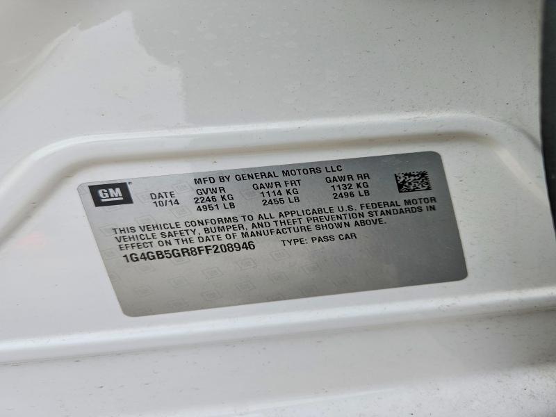 2015 Buick Lacrosse მანქანა იყიდება აუქციონზე, vin: 1G4GB5GR8FF208946, აუქციონის ნომერი: 54643226
