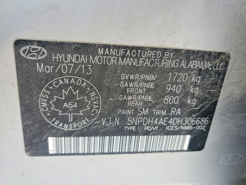Aukcja sprzedaży 2013 Hyundai Elantra, vin: 5NPDH4AE4DH306686, numer aukcji: 52026166