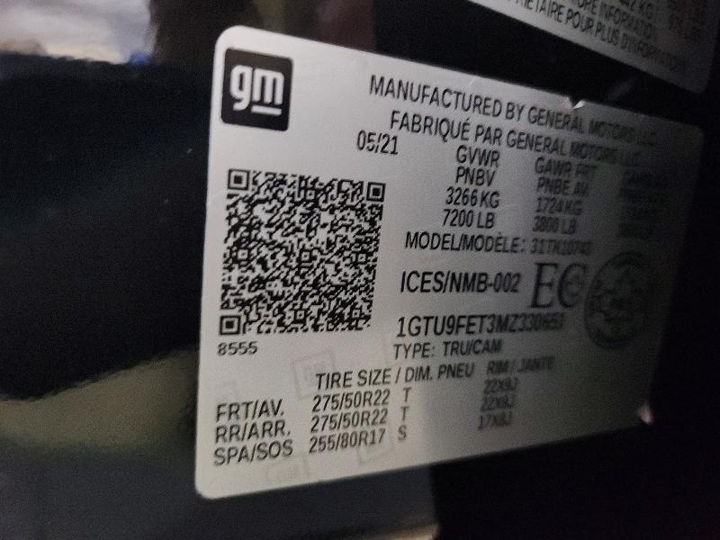 54194166 :رقم المزاد ، 1GTU9FET3MZ330651 vin ، 2021 Gmc Sierra مزاد بيع