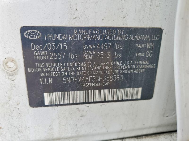 55110896 :رقم المزاد ، 5NPE24AF5GH358363 vin ، 2016 Hyundai Sonata مزاد بيع