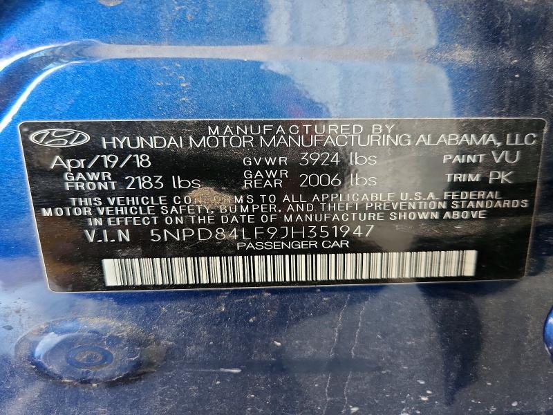 2018 Hyundai Elantra მანქანა იყიდება აუქციონზე, vin: 5NPD84LF9JH351947, აუქციონის ნომერი: 54265156