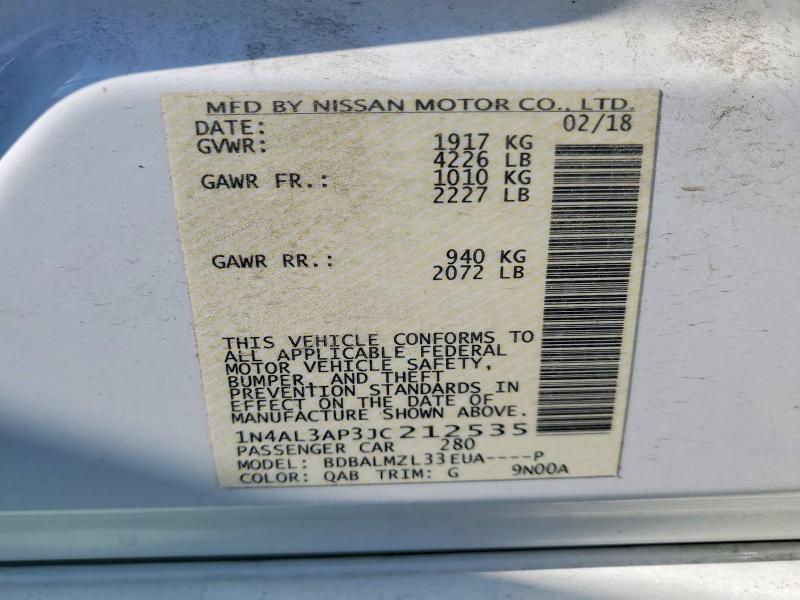 55427646 :رقم المزاد ، 1N4AL3AP3JC212535 vin ، 2018 Nissan Altima مزاد بيع