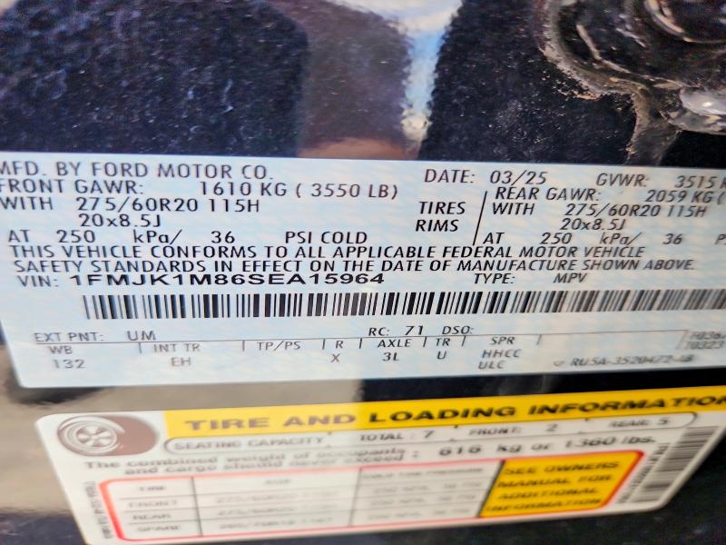2025 Ford Expedition მანქანა იყიდება აუქციონზე, vin: 1FMJK1M86SEA15964, აუქციონის ნომერი: 53761016