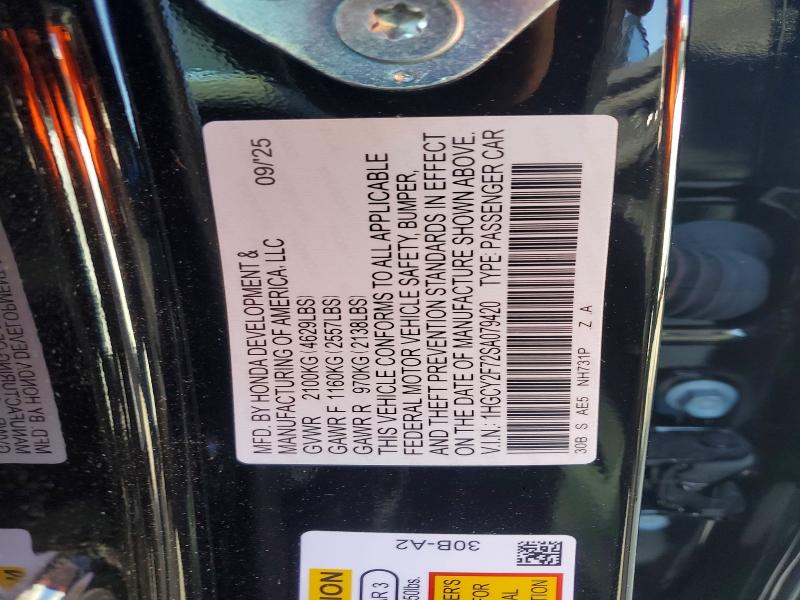 Aukcja sprzedaży 2025 Honda Accord, vin: 1HGCY2F72SA079420, numer aukcji: 54431936