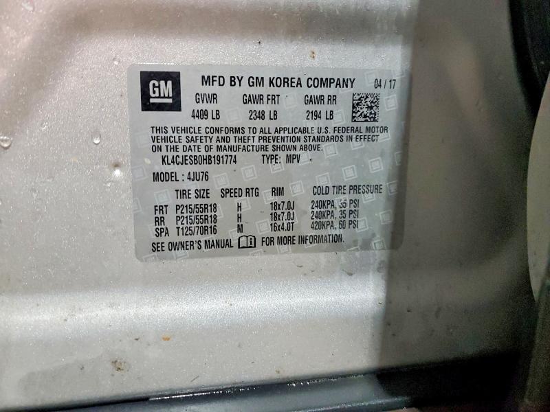 Продаж на аукціоні авто 2017 Buick Encore, vin: KL4CJESB0HB191774, номер лоту: 51621416