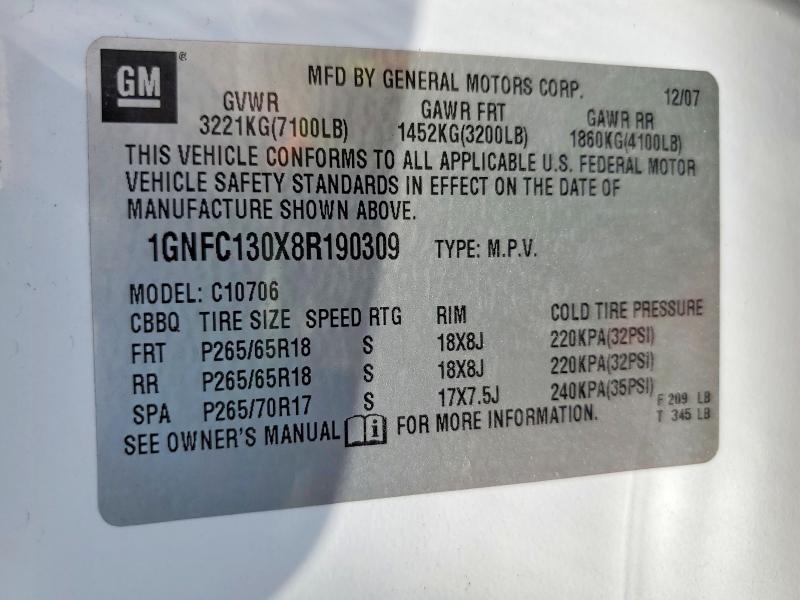 Продажа на аукционе авто 2008 Chevrolet Tahoe, vin: 1GNFC130X8R190309, номер лота: 55443226