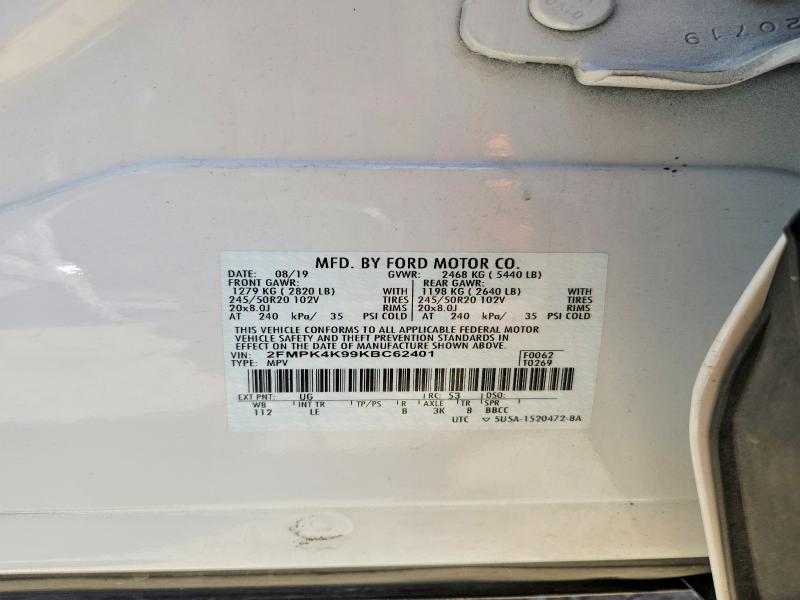 Продажа на аукционе авто 2019 Ford Edge, vin: 2FMPK4K99KBC62401, номер лота: 51869566