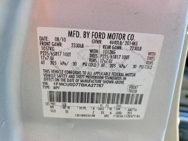 52021156 :رقم المزاد ، 1FMCU0D77BKA27787 vin ، 2011 Ford Escape مزاد بيع