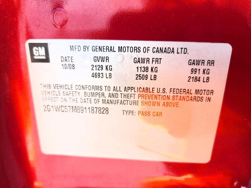 2009 Chevrolet Impala მანქანა იყიდება აუქციონზე, vin: 2G1WC57M891187828, აუქციონის ნომერი: 54990676