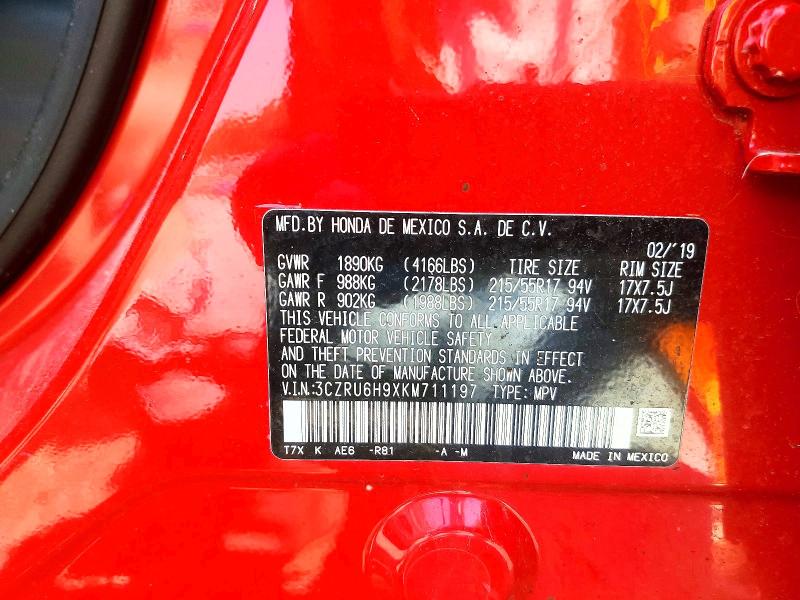 53893246 :رقم المزاد ، 3CZRU6H9XKM711197 vin ، 2019 Honda Hr-v مزاد بيع
