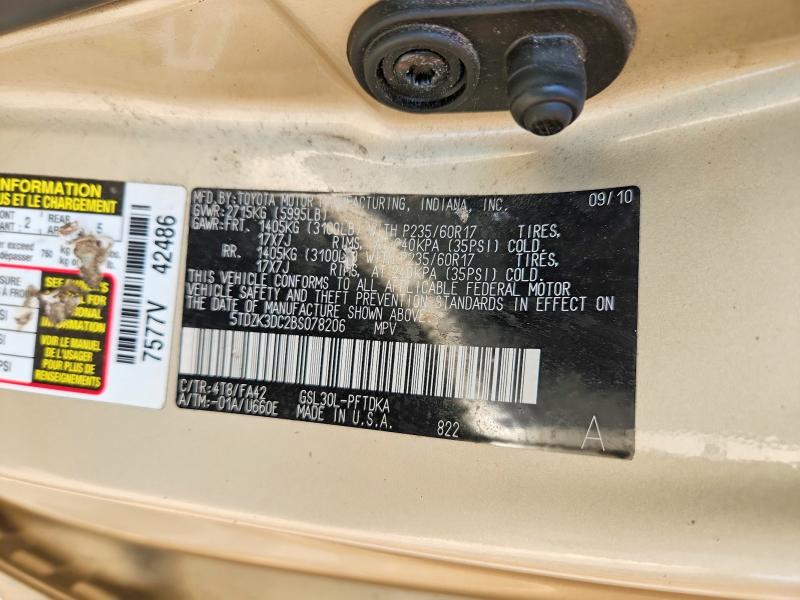 54431226 :رقم المزاد ، 5TDZK3DC2BS078206 vin ، 2011 Toyota Sienna مزاد بيع