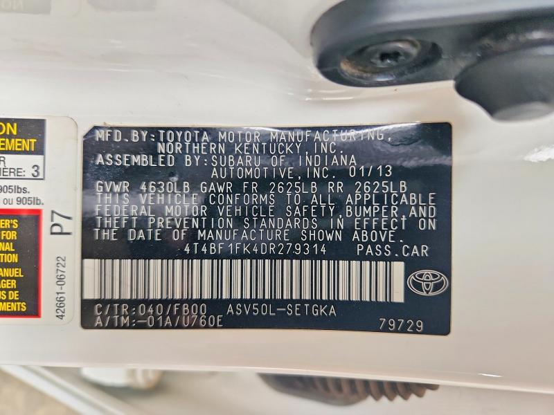 55015686 :رقم المزاد ، 4T4BF1FK4DR279314 vin ، 2013 Toyota Camry مزاد بيع