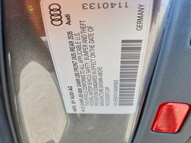 Продаж на аукціоні авто 2022 Audi A4, vin: WAUBBAF41NA041643, номер лоту: 53293256