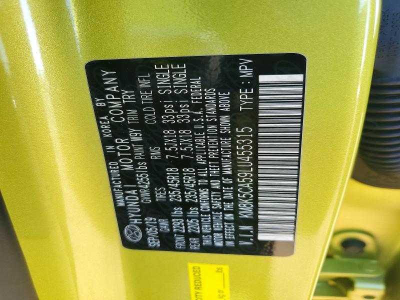 55137306 :رقم المزاد ، KM8K5CA59LU455315 vin ، 2020 Hyundai Kona مزاد بيع