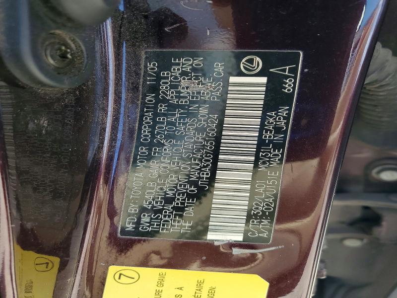 Продажа на аукционе авто 2006 Lexus Es, vin: JTHBA30G765160424, номер лота: 51852956