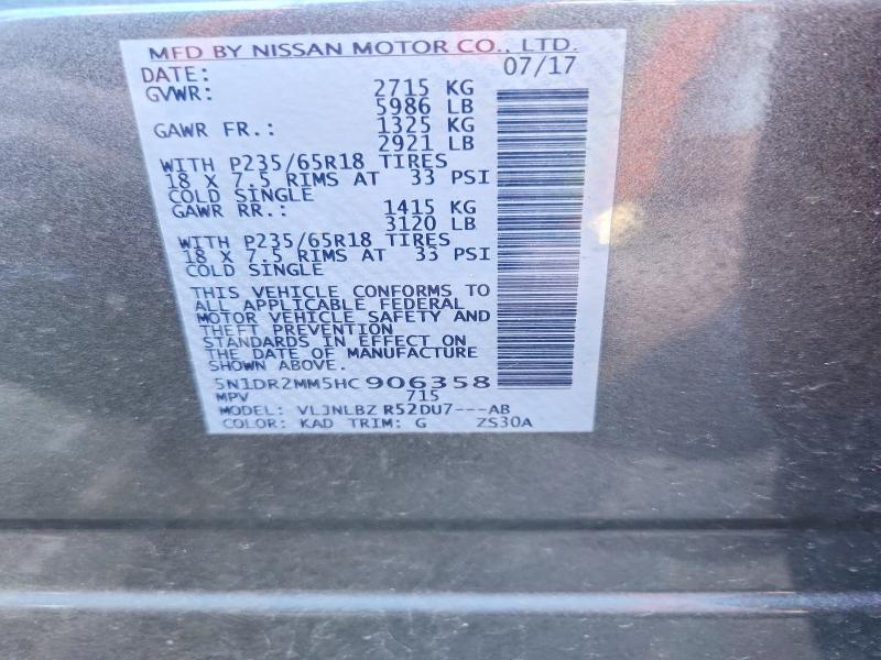 Продажа на аукционе авто 2017 Nissan Pathfinder, vin: 5N1DR2MM5HC906358, номер лота: 52012116