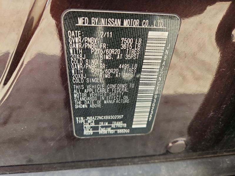 53538396 :رقم المزاد ، JN8AZ2NCXB9302357 vin ، 2011 Infiniti Qx56 مزاد بيع