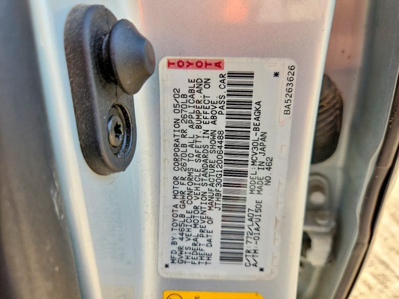 Aukcja sprzedaży 2002 Lexus Es, vin: JTHBF30G120064488, numer aukcji: 54662266