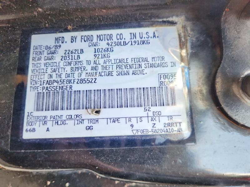 Продажа на аукционе авто 1989 Ford Mustang, vin: 1FABP45E8KF285522, номер лота: 53725516