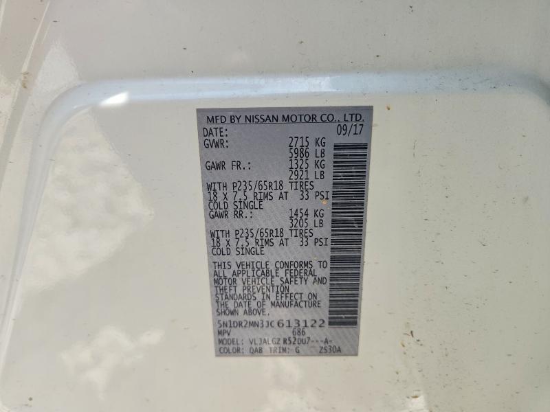 53647136 :رقم المزاد ، 5N1DR2MN3JC613122 vin ، 2018 Nissan Pathfinder مزاد بيع