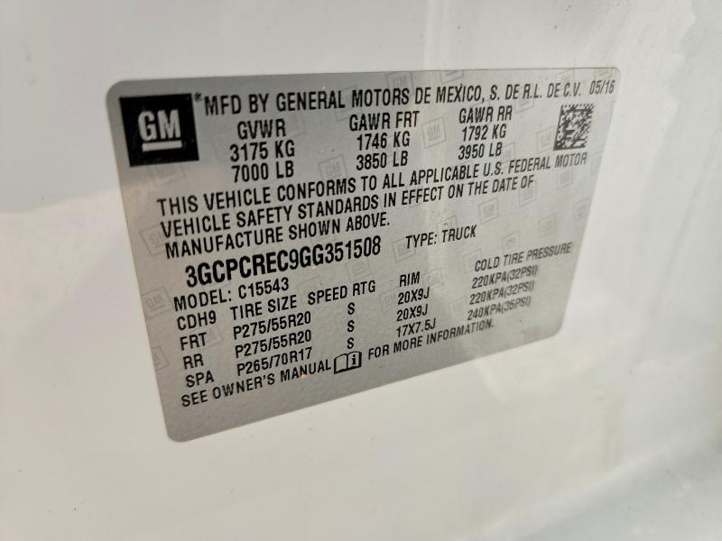 2016 Chevrolet Silverado მანქანა იყიდება აუქციონზე, vin: 3GCPCREC9GG351508, აუქციონის ნომერი: 55570596