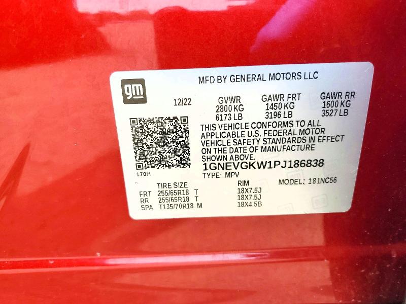 54703556 :رقم المزاد ، 1GNEVGKW1PJ186838 vin ، 2023 Chevrolet Traverse مزاد بيع