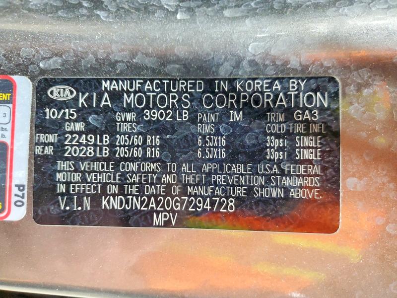 Aukcja sprzedaży 2016 Kia Soul, vin: KNDJN2A20G7294728, numer aukcji: 53749916