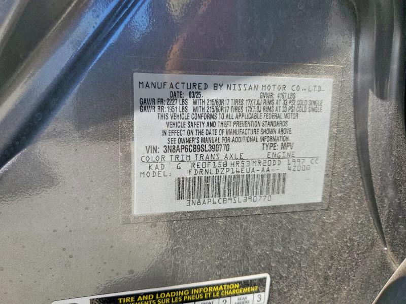 54081826 :رقم المزاد ، 3N8AP6CB9SL390770 vin ، 2025 Nissan Kicks مزاد بيع