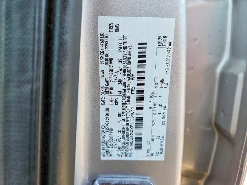Продаж на аукціоні авто 2015 Ford Escape, vin: 1FMCU9GXXFUC31011, номер лоту: 53609386