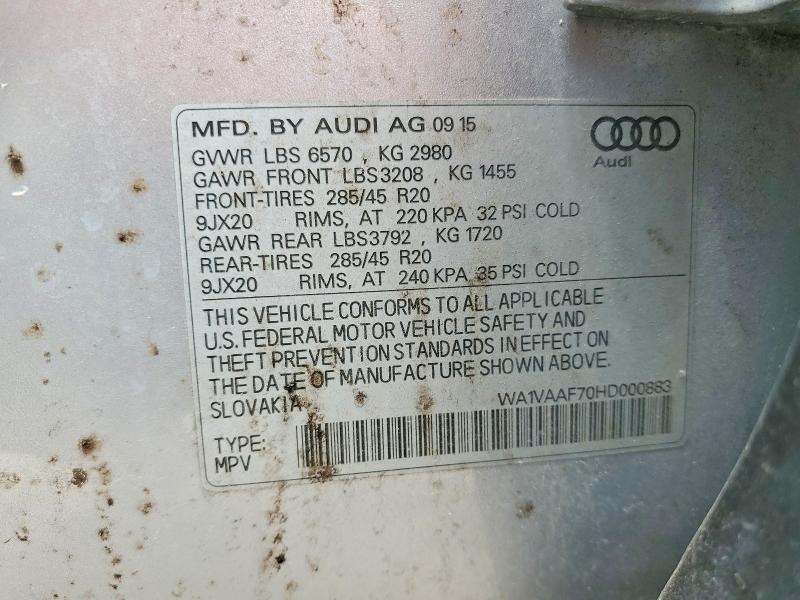2017 Audi Q7 მანქანა იყიდება აუქციონზე, vin: WA1VAAF70HD000883, აუქციონის ნომერი: 54868936