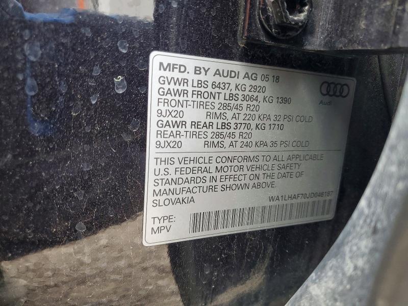51862656 :رقم المزاد ، WA1LHAF70JD046187 vin ، 2018 Audi Q7 مزاد بيع