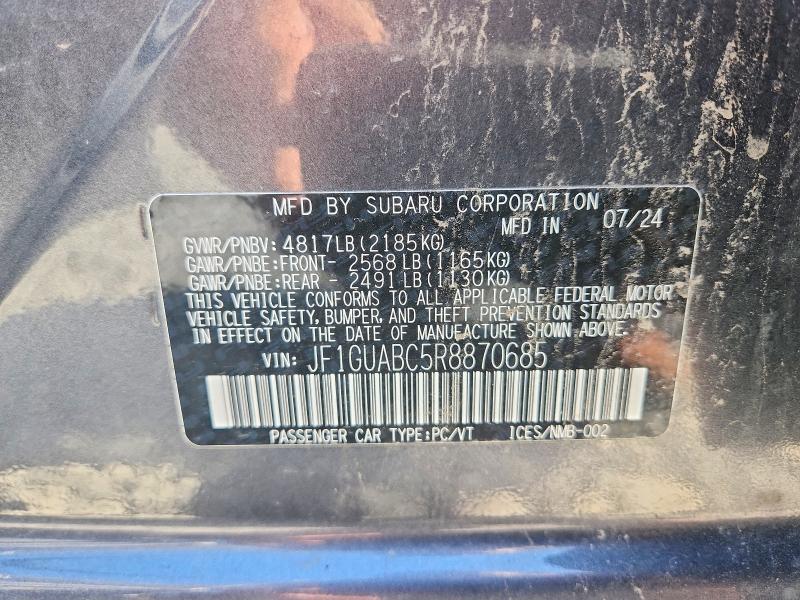 Продаж на аукціоні авто 2024 Subaru Impreza, vin: JF1GUABC5R8870685, номер лоту: 55009276