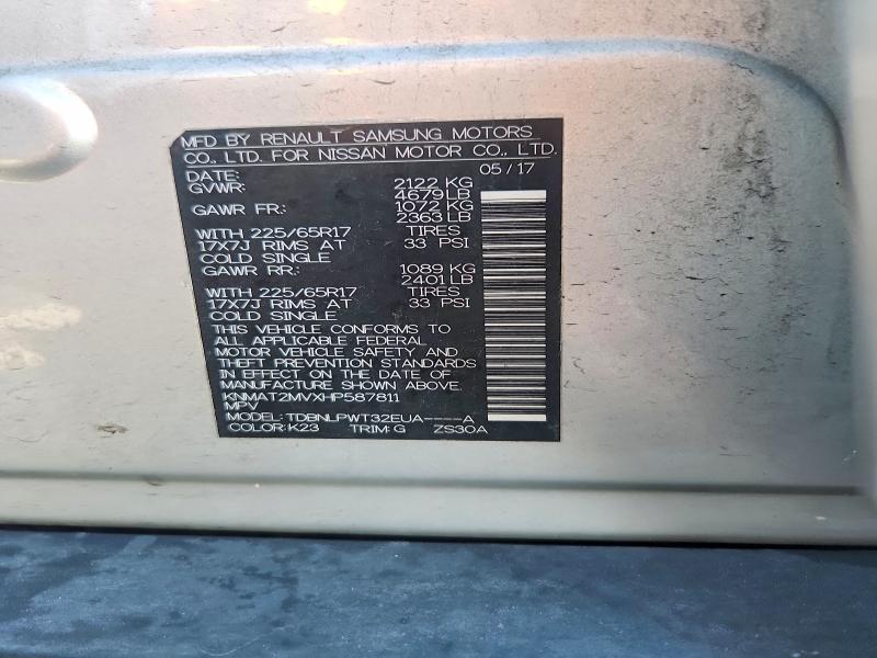 54610586 :رقم المزاد ، KNMAT2MVXHP587811 vin ، 2017 Nissan Rogue مزاد بيع